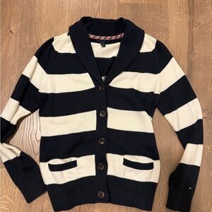 Tommy Hilfiger Navy and Cream Striped Cardigan